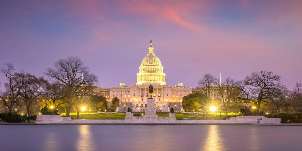 US capitol building at sunset