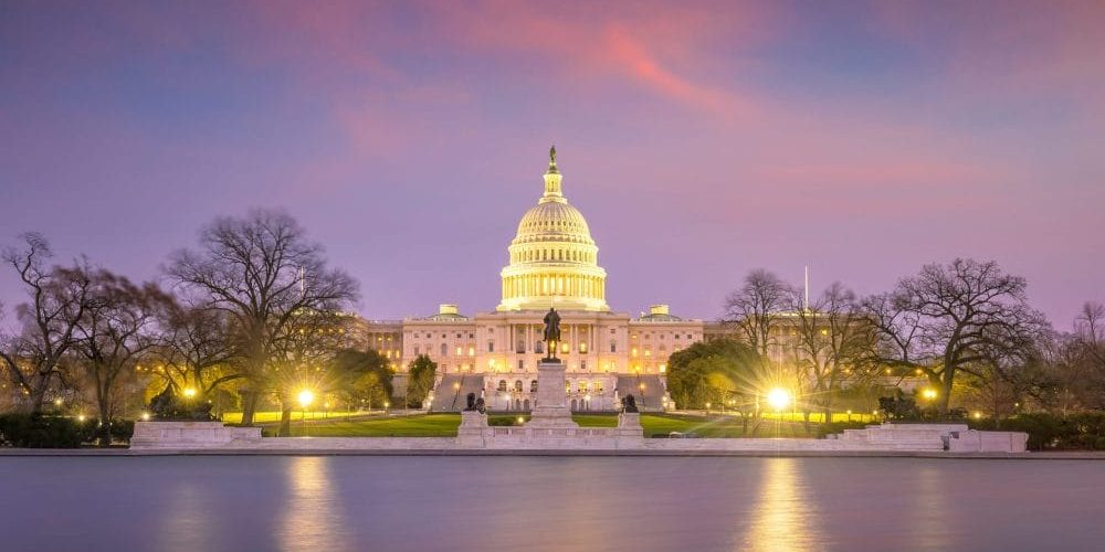 US capitol building at sunset